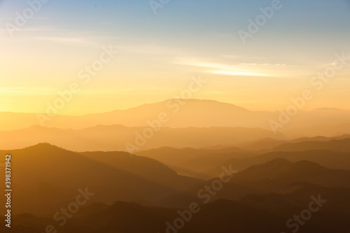 Mountain ridge silhouette in the morning.