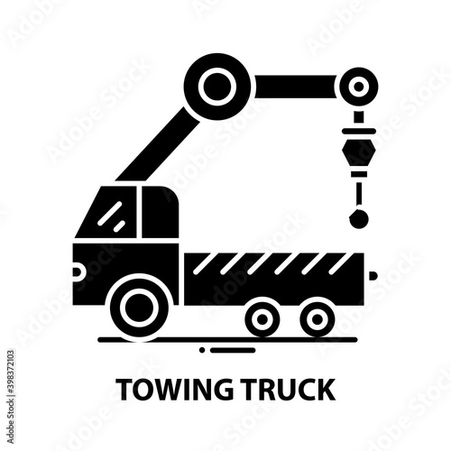 towing truck icon, black vector sign with editable strokes, concept illustration