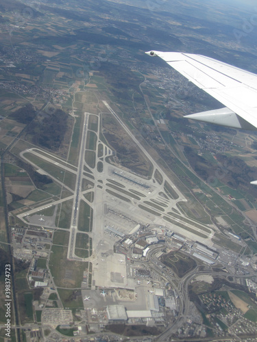 View over Zurich Airport shortly after takeoff photo