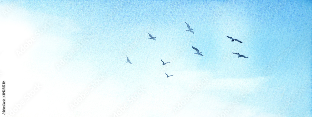 Photography Poster 空を飛ぶ鳥 水彩画 | Wall Art | Abposters.com