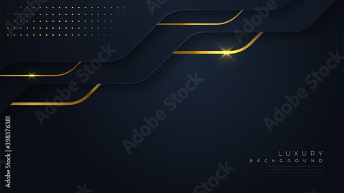 abstract background dark navy blue with golden line banner. Elegant for magazine, brochure, banner, poster, business card template.