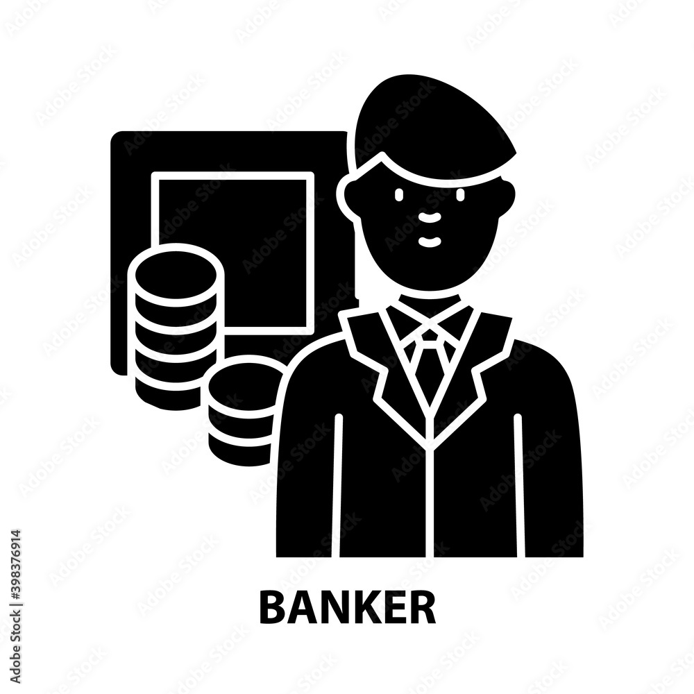 banker icon, black vector sign with editable strokes, concept illustration