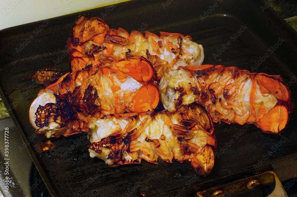 Cooking lobster tails on the grill