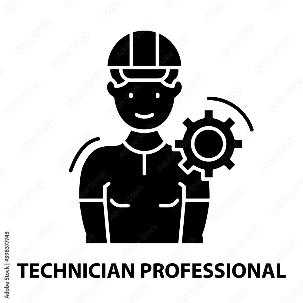 technician professional icon, black vector sign with editable strokes, concept illustration