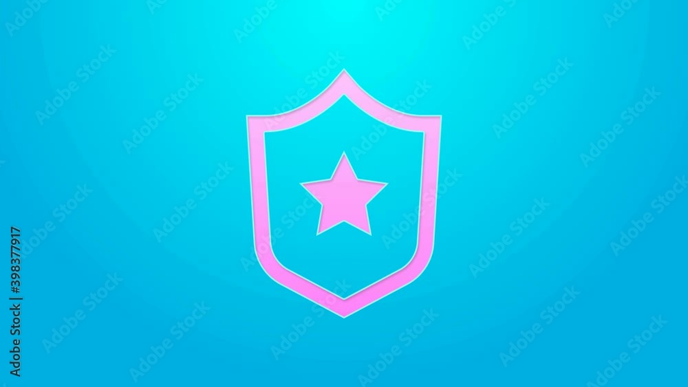 Pink line Police badge icon isolated on blue background. Sheriff badge sign. Shield with star symbol. 4K Video motion graphic animation Pink line Police badge icon isolated on blue background. Sheriff badge sign. Shield with star symbol. 4K Video motion graphic animation