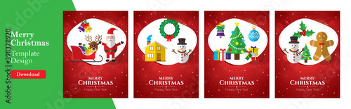 Wallpaper Mural Vector Christmas illustration, santa, christmas and holiday background. Design of bell, stocking, christmas tree, reindeer, present, Santa Claus, snowman. Christmas celebration and decoration. Torontodigital.ca