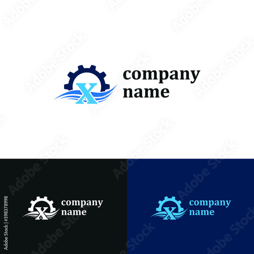 Initial x letter for swimming pools and aquatic venue repairing, setting and service company logo template