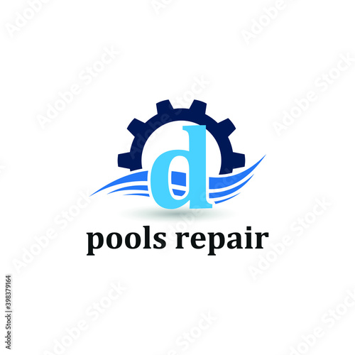 Initial d letter for swimming pools and aquatic venue repairing, setting and service company logo template