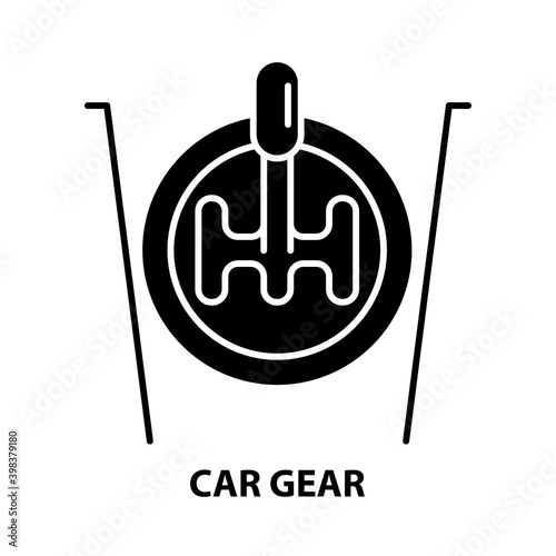 car gear icon, black vector sign with editable strokes, concept illustration