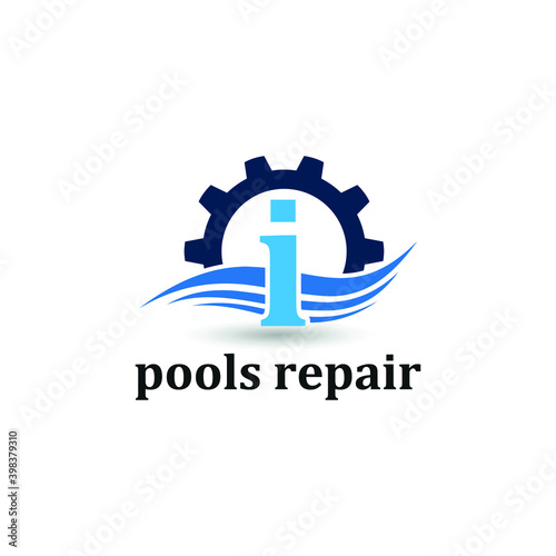 Initial i letter for swimming pools and aquatic venue repairing, setting and service company logo template