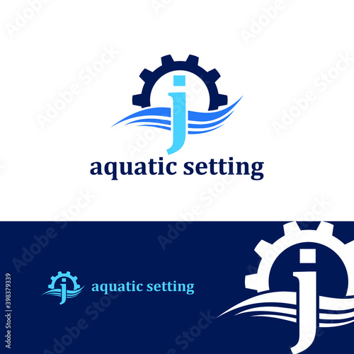 Initial j letter for swimming pools and aquatic venue repairing, setting and service company logo template
