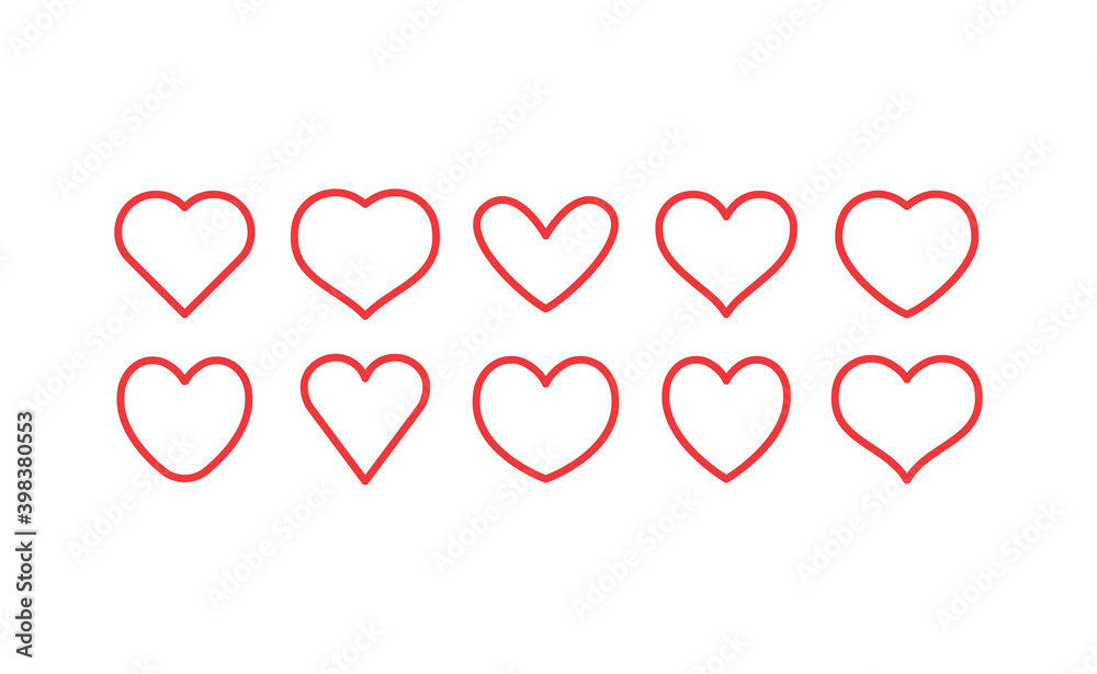 Heart vector icons collection. Linear hearts set. Valentine's day and love symbols.