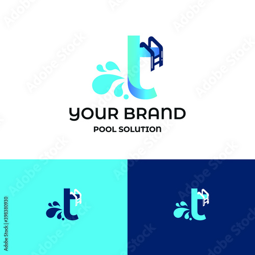 Initial t letter for swimming pools and aquatic venue repairing, setting and service company logo template