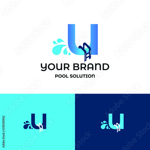 Initial u letter for swimming pools and aquatic venue repairing, setting and service company logo template