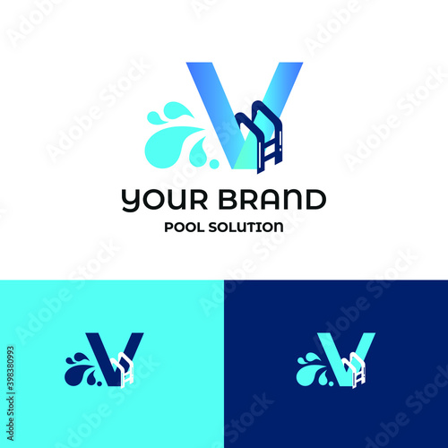 Initial v letter for swimming pools and aquatic venue repairing, setting and service company logo template