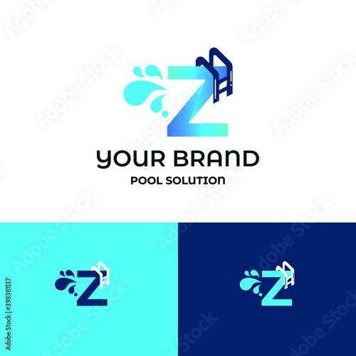 Initial z letter for swimming pools and aquatic venue repairing, setting and service company logo template