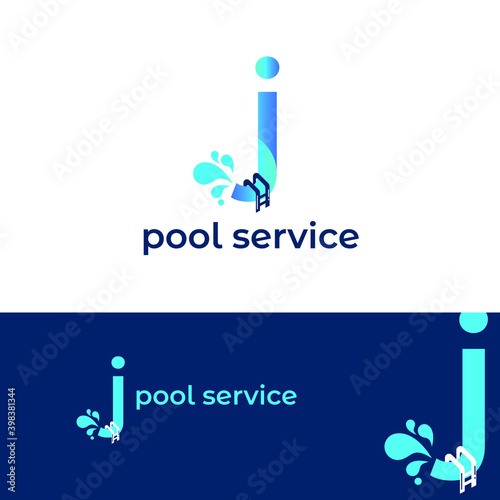 Initial j letter for swimming pools and aquatic venue repairing, setting and service company logo template