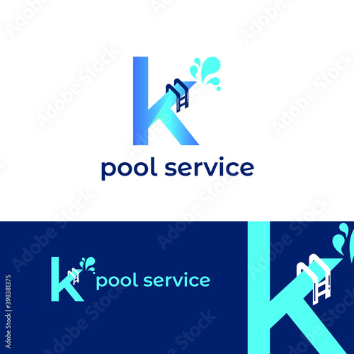 Initial k letter for swimming pools and aquatic venue repairing, setting and service company logo template