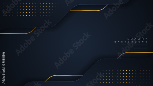 abstract background dark navy blue with golden line shape. Suitable for business card, magazine, brochure, banner, poster, template.