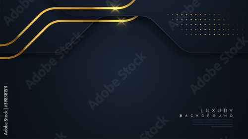 abstract background dark navy blue with golden line glitter. Elegant for business card, magazine, brochure, banner, poster, template.