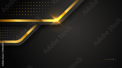 Black background luxury and elegant. Realistic modern shape with golden line futuristic stylish. Universal template vector illustration.
