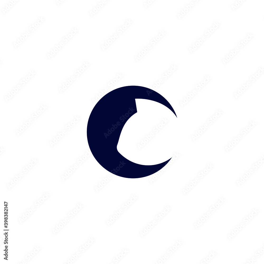 Initial C Letter Logo with cat, minimalist letter logo design template Initial C Letter Logo with cat, minimalist letter logo design template