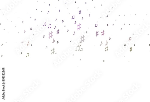 Light Pink, Green vector template with musical symbols.