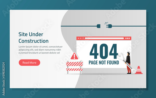 Landing page template of site under construction concept. Maintenance error symbol vector illustration