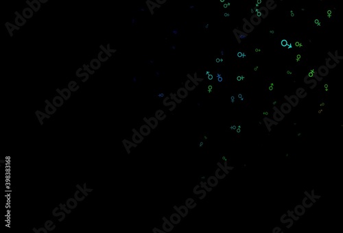 Dark multicolor, rainbow vector template with man, woman symbols.