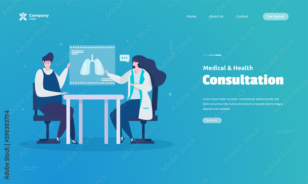 Illustration of consultation with medical doctor on landing page concept