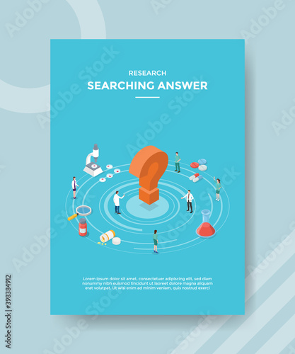 research searching answer people scientist around question mark drug chemistry glass magnifier microscope for template flyer and print banner