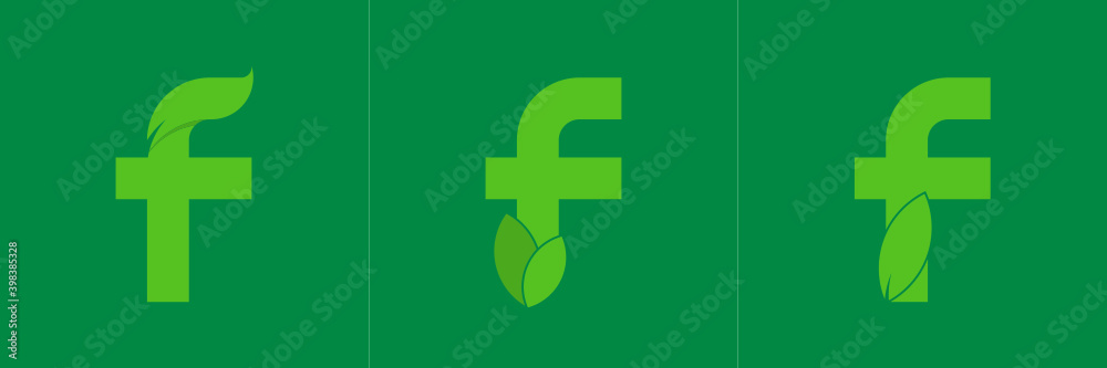 Obraz premium F letter and leaf logo design vector set