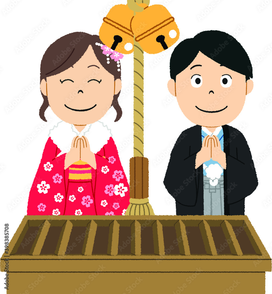 初詣でお賽銭を投げてお参りをするイラスト Stock Vector Adobe Stock