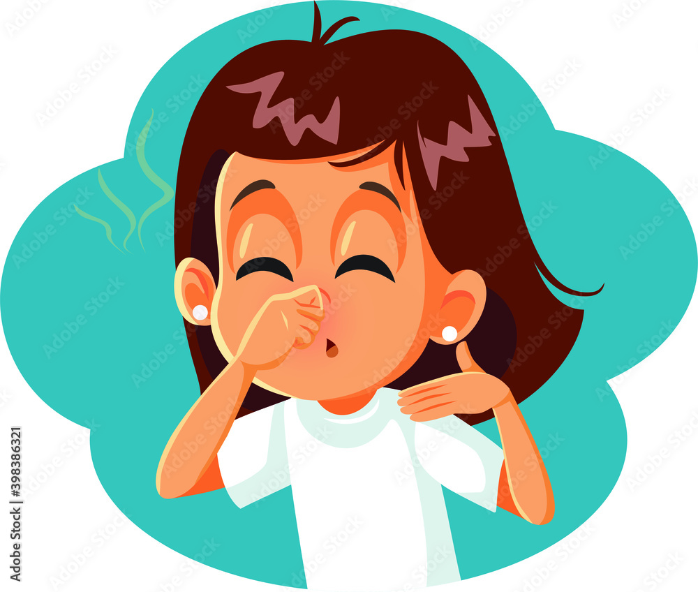 Girl Pinching her Nose Covering Bad Smell Girl Pinching her Nose Covering Bad Smell