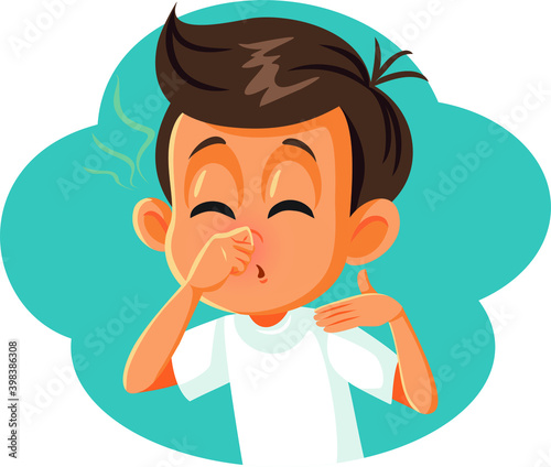 Boy Pinching his Nose Covering Bad Smell