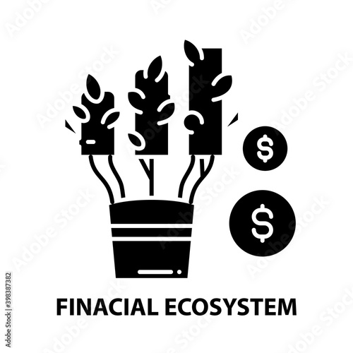 finacial ecosystem icon, black vector sign with editable strokes, concept illustration