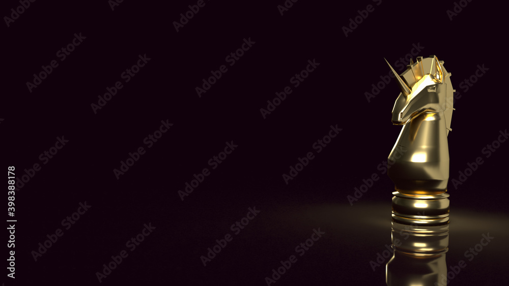 The gold unicorn chess for start up business content 3d rendering.