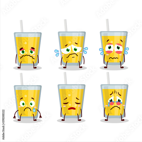 Banana juice cartoon character with sad expression