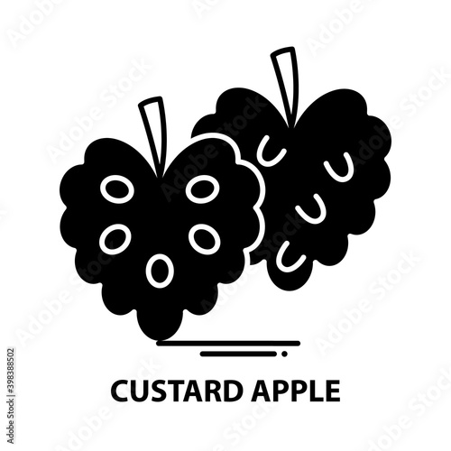 custard apple icon, black vector sign with editable strokes, concept illustration