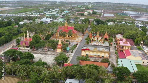 Aerial view of Xiem Can pagoda, Bac Lieu province, Vietnam. It is an ancient Khmer temple attracts tourists in Bac Lieu. Travel and religion concept. photo