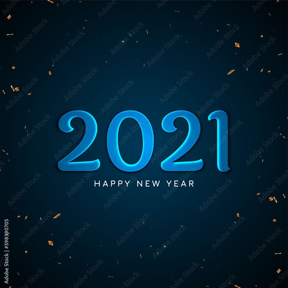 Happy new year 2021 bright blue text background