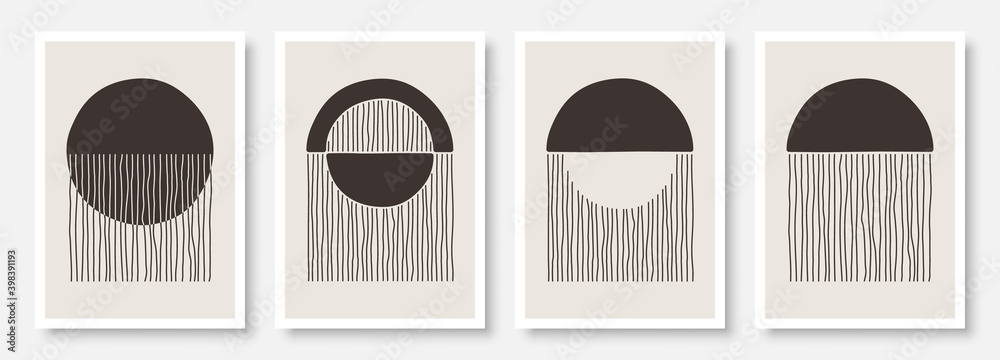 Trendy contemporary set of abstract creative minimalist hand painted compositions for wall decoration, postcard or brochure cover design in vintage style art.  
EPS10 vector.