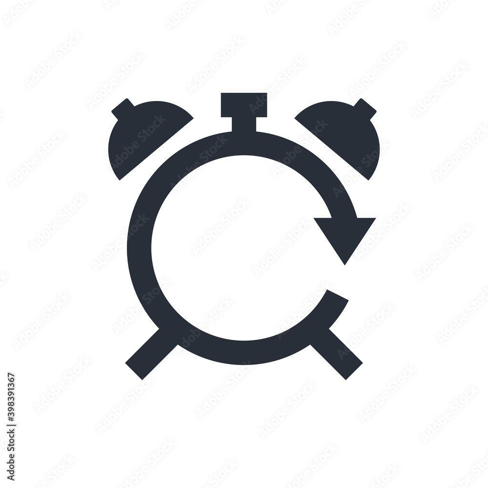 Clock with rotation arrow. The movement of time, waiting. Vector linear icon isolated on white background. Clock with rotation arrow. The movement of time, waiting. Vector linear icon isolated on white background.