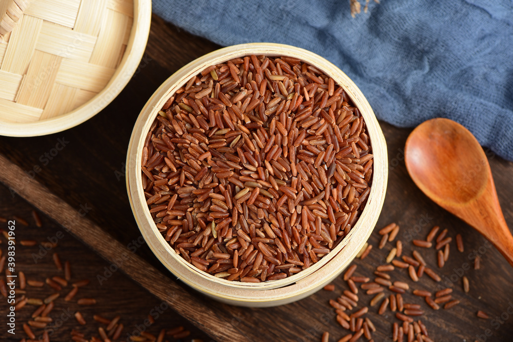 Red Rice on the background of retro Chinese style. Red Rice on the background of retro Chinese style.