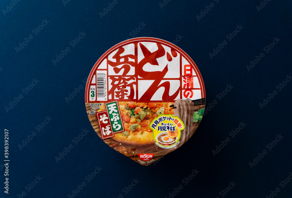 Donbei. Japanese typical soba instant noodles. Yearend food, cup