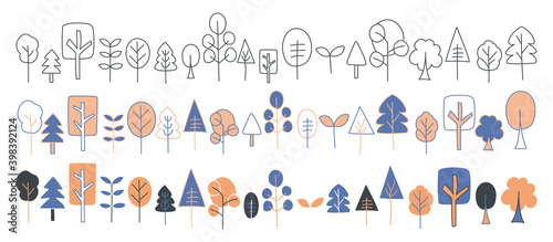 並木道ラインイラストセット・ベクター