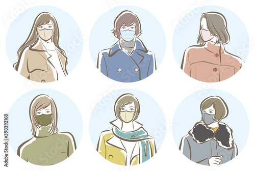 マスクを付けた女性のイラスト. 感染症防止.