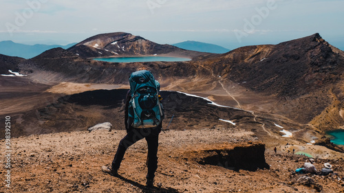 Hiker on top of a crater