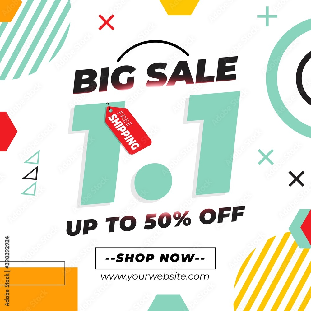 Memphis Style design 1.1 Shopping Day Sale Banner Promotion Memphis Style design 1.1 Shopping Day Sale Banner Promotion