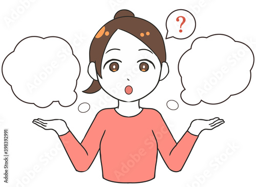 比較する　悩む　吹き出し　女性